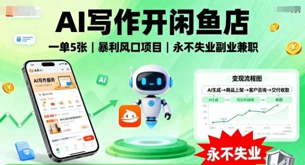 AI写作开闲鱼店，一单5张，暴利风口项目，永不失业副业兼职【全网首发】-小二项目网