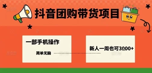 抖音团购带货项目，一部手机简单操作，一周3k+-小二项目网