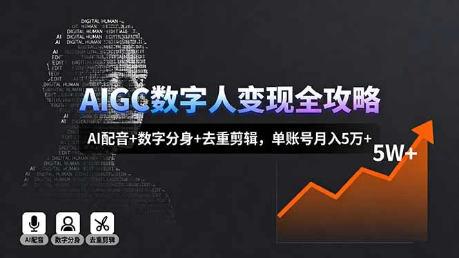 （16143期）AIGC数字人变现全攻略，AI配音+数字分身+去重剪辑，单账号月入5万+-小二项目网
