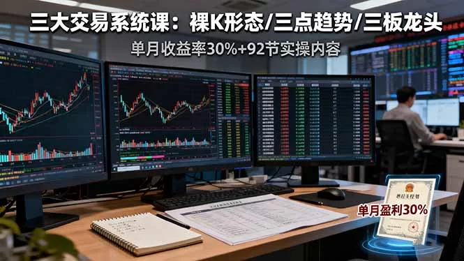 （16269期）三大交易系统课：裸K形态/三点趋势/三板体系，单月收益率30%+92节实操内容-小二项目网