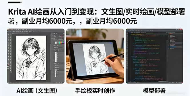 （16222期）Krita AI绘画从入门到变现：文生图/实时绘画/模型部署，副业月均6000元-小二项目网