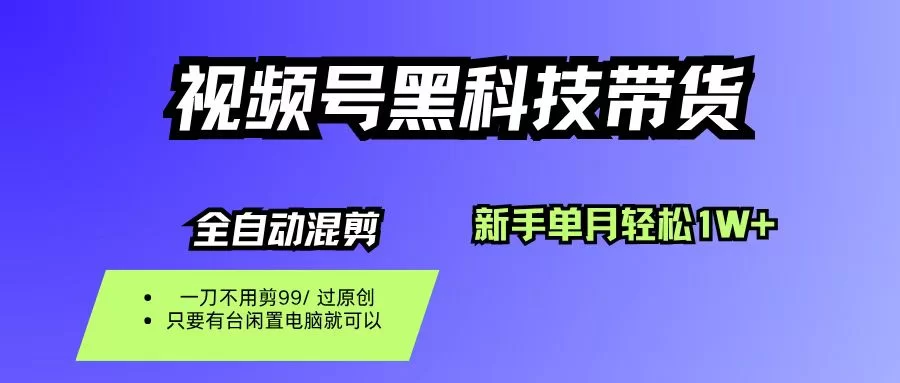 视频号黑科技短视频带货,新手也能单月到手1W+,一刀不用剪,零投资-小二项目网