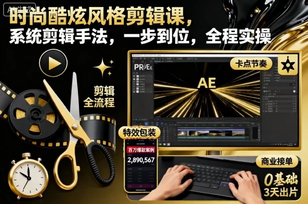 时尚酷炫风格剪辑课，系统剪辑手法，一步到位，全程实操-小二项目网