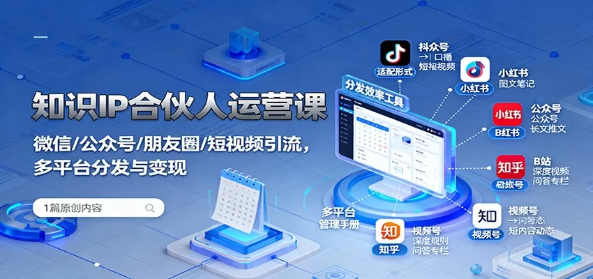 知识IP合伙人运营课：微信/公众号/朋友圈/短视频引流，多平台分发与变现-小二项目网