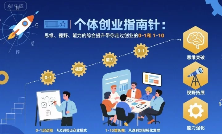 个体创业指南针，思维、视野、能力的综合提升带你走过创业的0-1和1-10【音频】-小二项目网