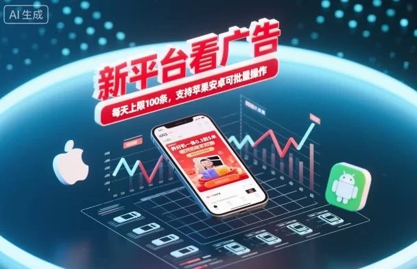 新平台看广告，养好机一条0.3到5米，每天上限100条，支持苹果安卓可批量操作-小二项目网