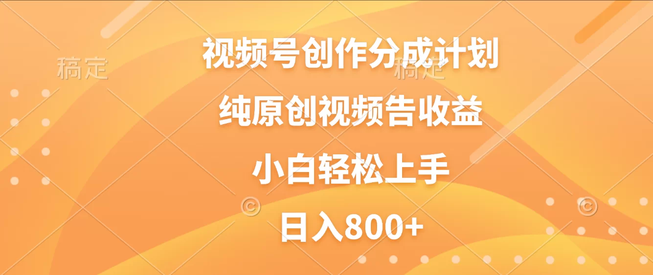 视频号创作分成计划，纯原创视频告收益，新手小白轻松上手，日入800+-小二项目网