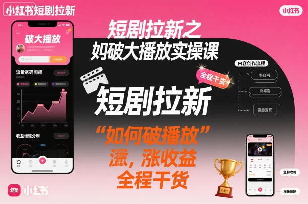 短剧拉新之小红书如何破大播放实操课，如何破播放，涨收益，全程干货-小二项目网