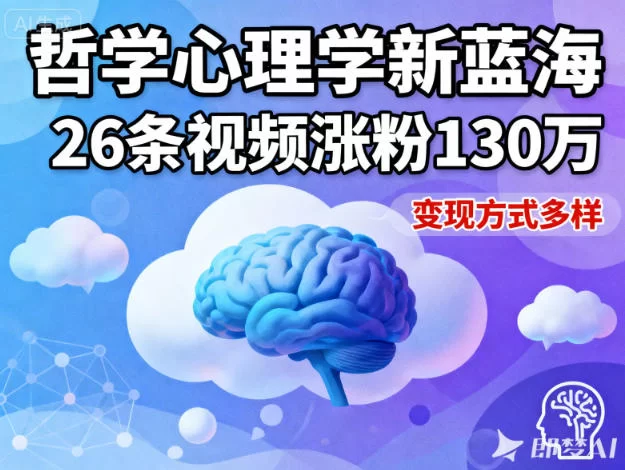 短视频新蓝海，哲学心理学赛道，26条视频涨粉130W，变现方式多样-小二项目网