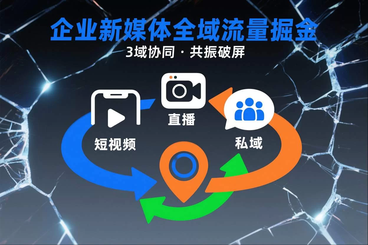 短视频全域商业模式，企业新媒体全域流量掘金，3域协同，共振破屏，短视频-直播-私域-地域-小二项目网