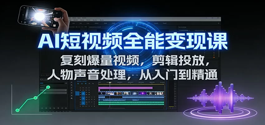 AI短视频全能变现课：复刻爆量视频，剪辑投放，人物声音处理，从入门到精通-小二项目网