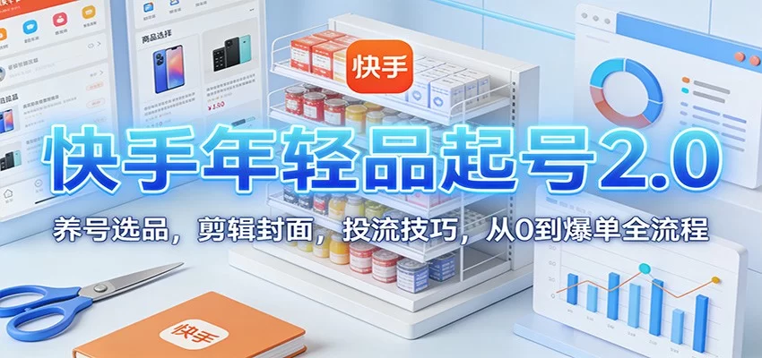 快手年轻品起号2.0：养号选品，剪辑封面，投流技巧，从0到爆单全流程-小二项目网
