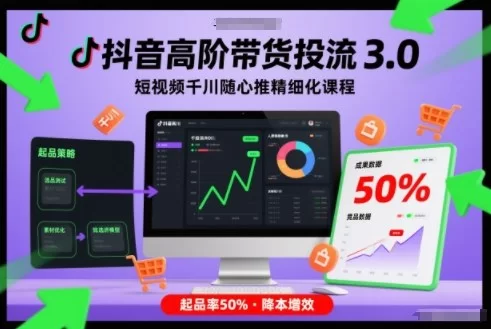 抖音高阶带货投流3.0，短视频千川随心推精细化课程，起品率50%-小二项目网