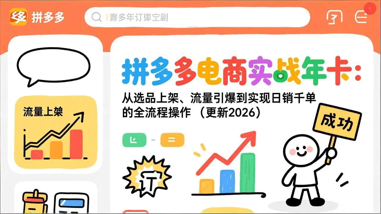 （17146期）拼多多电商实战年卡：从选品上架、流量引爆到实现日销千单的全流程操作（更新2026）-小二项目网