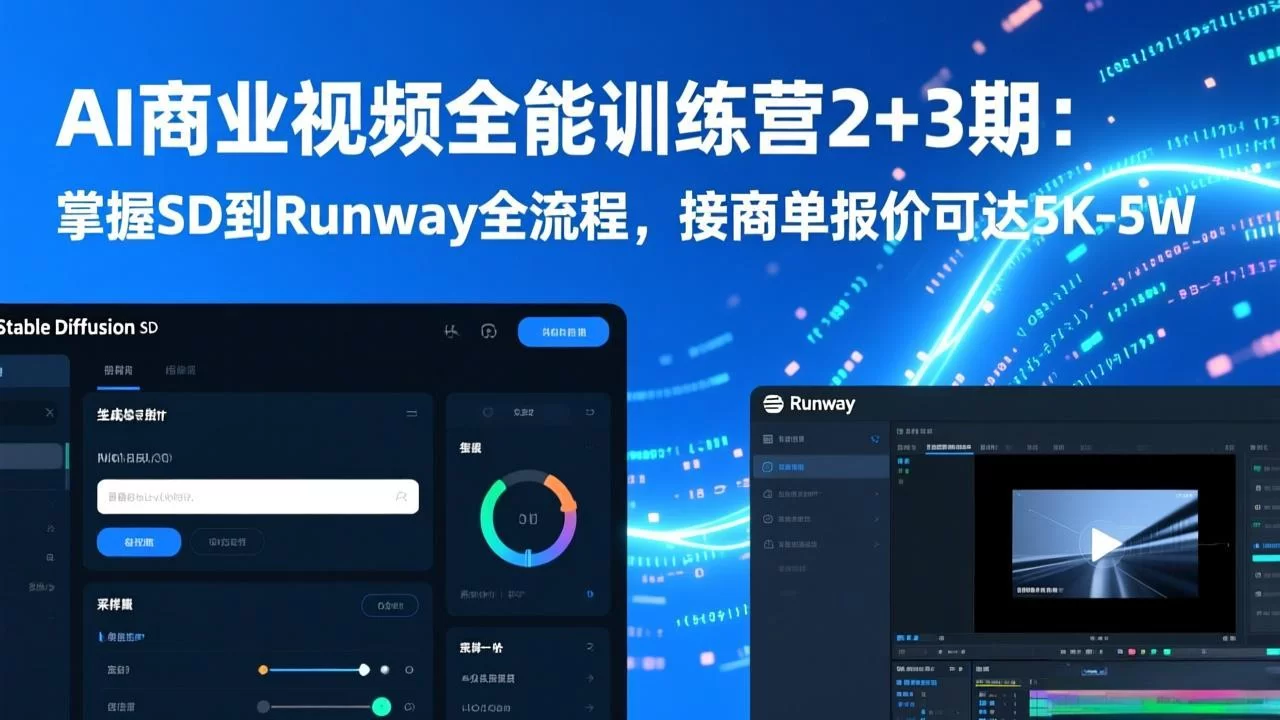 （17235期）AI商业视频全能训练营2+3期：掌握SD到Runway全流程，接商单报价可达5K-5W-小二项目网