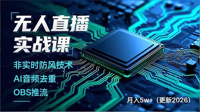 （17113期）无人直播实战课，非实时防风技术、AI音频去重、OBS推流，建立技术壁垒，月入5w+（更新2026）-小二项目网