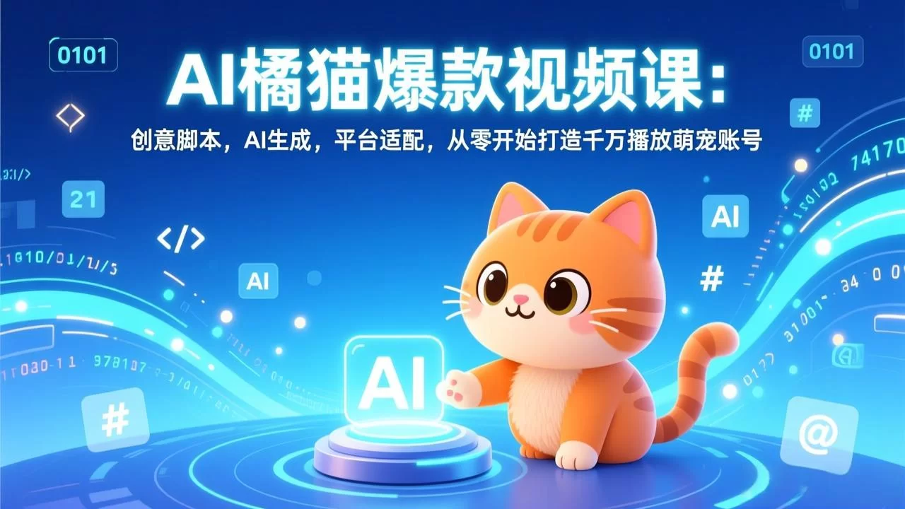 （17091期）AI橘猫爆款视频课：创意脚本，AI生成，平台适配，从零开始打造千万播放萌宠账号-小二项目网