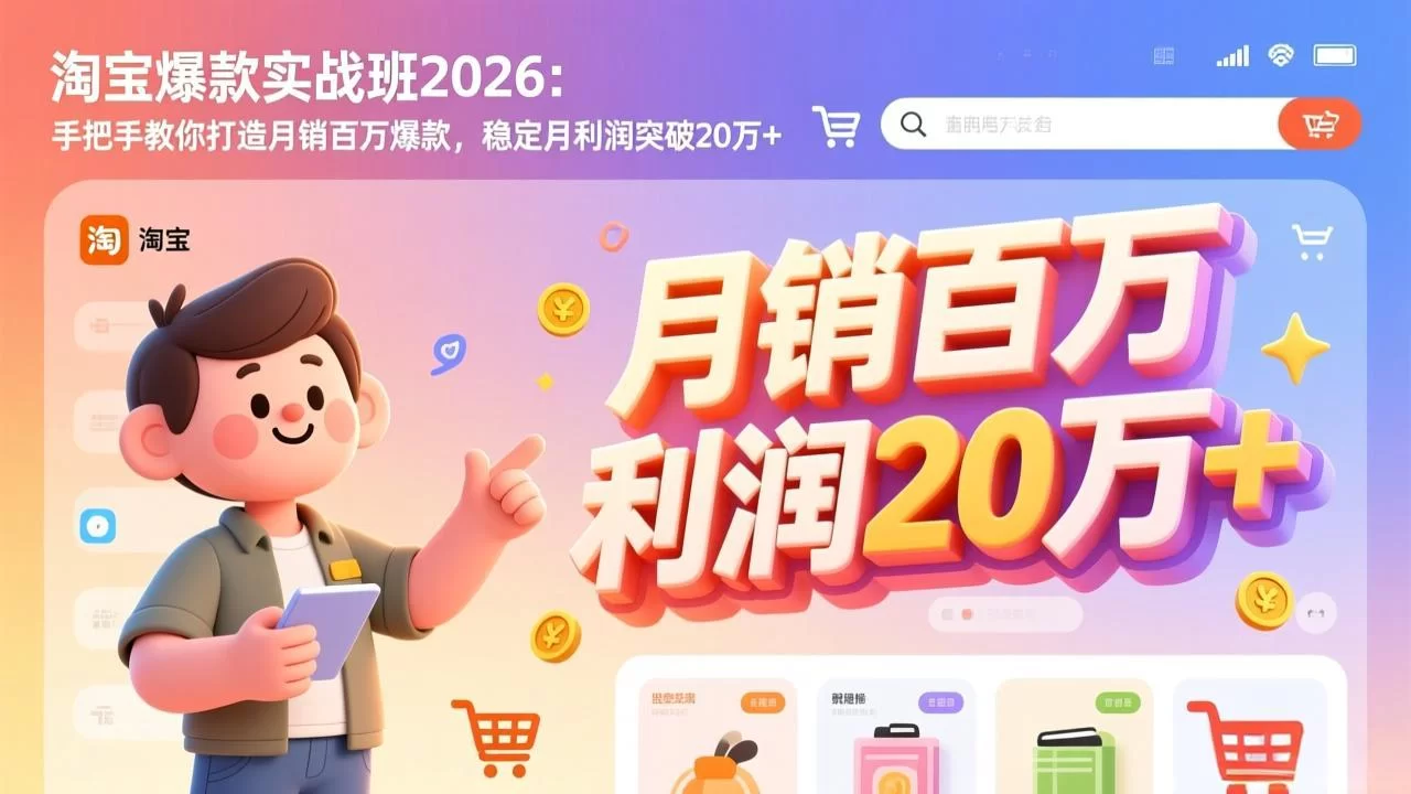 （17209期）淘宝爆款实战班2026：手把手教你打造月销百万爆款，稳定月利润突破20万+-小二项目网