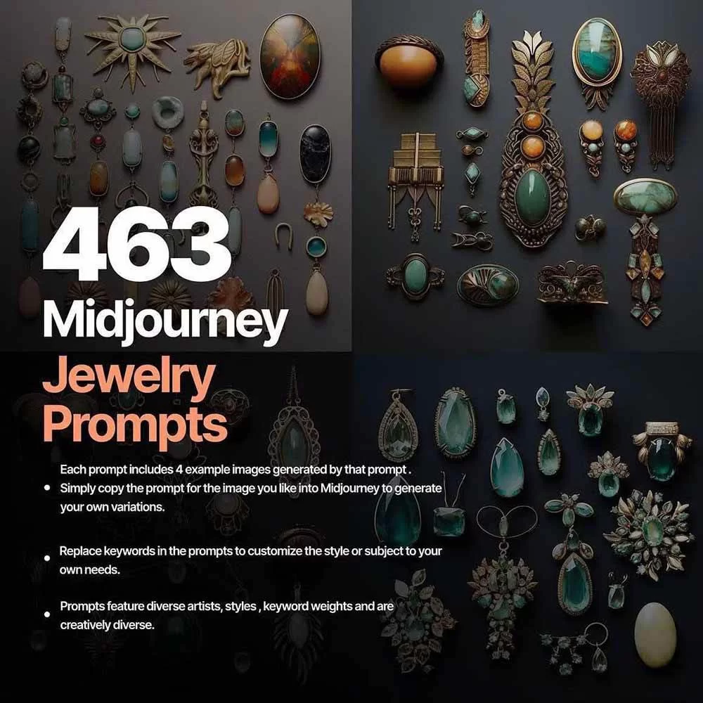 图片[2]-463个Midjourney珠宝摄影提示词：覆盖全品类珠宝，AI设计秒出专业效果-小二项目网