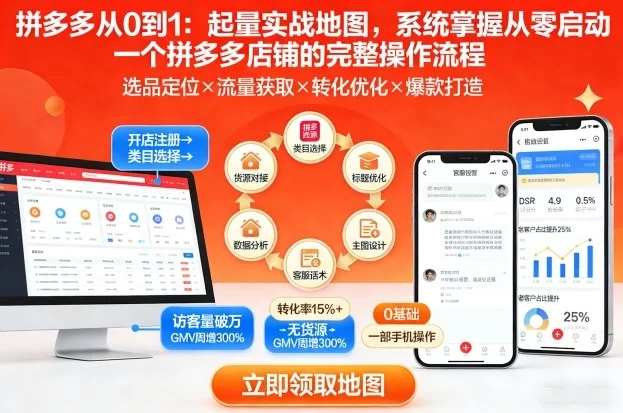 拼多多从0到1：起量实战地图，系统掌握从零启动一个拼多多店铺的完整操作流程-小二项目网
