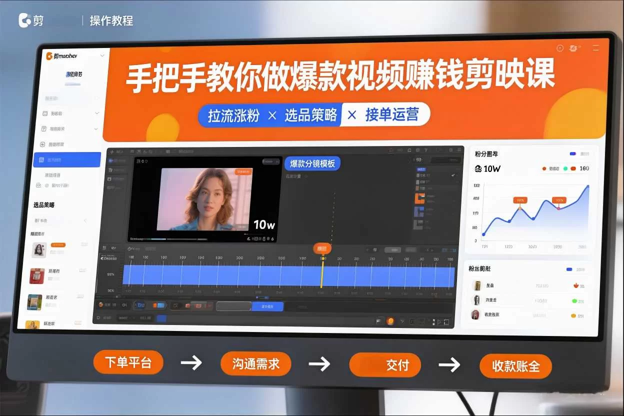 手把手教你做爆款视频赚钱剪映课，手把手教学拉流涨粉、选品策略和接单运营（更新2026）-小二项目网