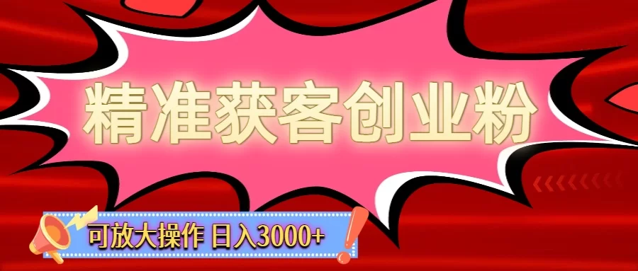 精准获客创业粉轻松变现，操作简单可放大，单日轻松3000+-小二项目网