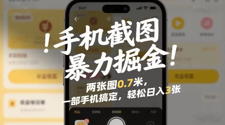 手机截图暴力掘金！两张图0.7米，一部手机搞定，轻松日入3张【揭秘】-小二项目网
