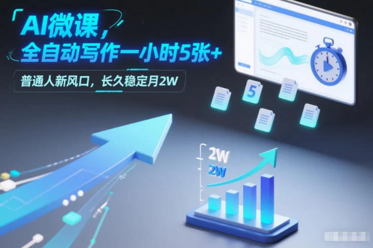 AI微课，全自动写作一小时5张+，普通人新风口，长久稳定月2W-小二项目网
