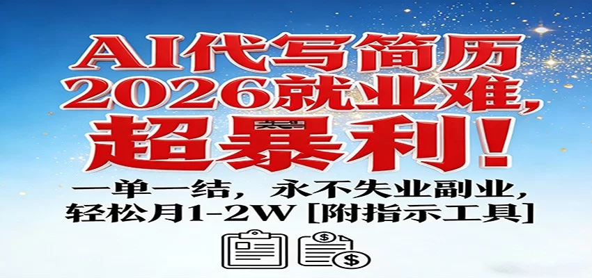 AI代写简历，2026就业难，超暴利！一单一结，永不失业副业，轻松月1-2W【附指令工具】-小二项目网