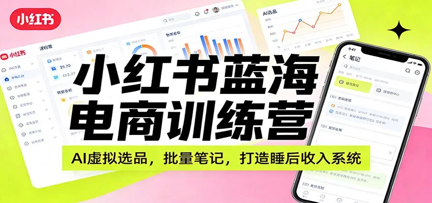 小红书蓝海电商训练营：AI虚拟选品，批量笔记，打造睡后收入系统-小二项目网