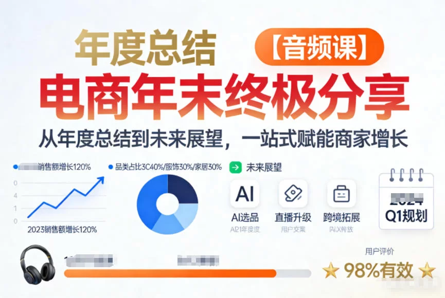 电商年未终极分享，从年度总结到未来展望，一站式赋能商家增长【音频课】-小二项目网