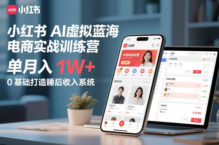 小红书AI虚拟蓝海电商实战训练营，单月入1W+，0基础打造睡后收入系统-小二项目网