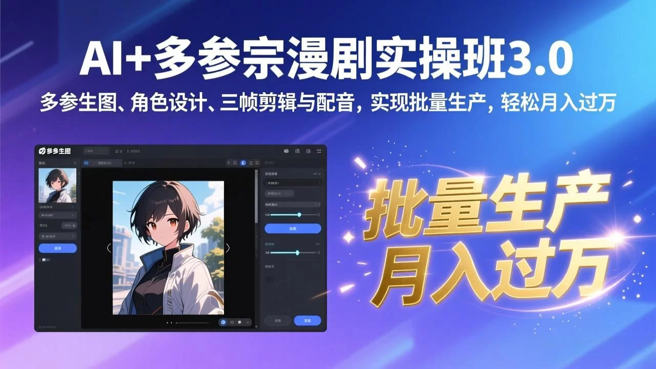 （17283期）AI+多参宗漫剧实操班3.0：多参生图、角色设计、三帧剪辑与配音，实现批量生产，轻松月入过万-小二项目网