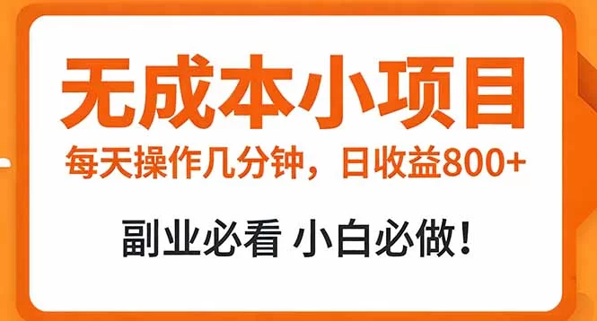 （17307期）无成本小项目 每天操作几分钟，真实日收益800+ 副业必看 小白必做！-小二项目网