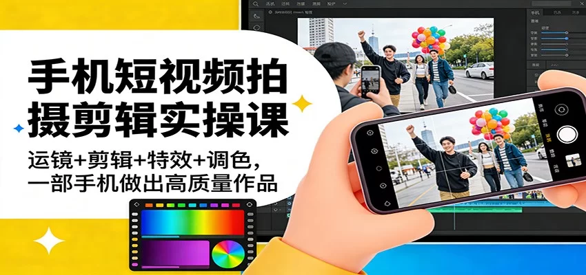 手机短视频拍摄剪辑实操课：运镜+剪辑+特效+调色，一部手机做出高质量作品-小二项目网