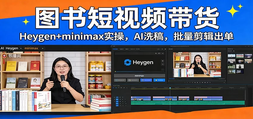 图书短视频带货：Heygen+minimax实操，AI洗稿 ，批量剪辑出单-小二项目网