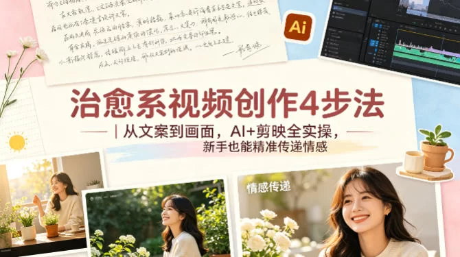治愈系视频创作4步法｜从文案到画面，AI+剪映全实操，新手也能精准传递情感-小二项目网