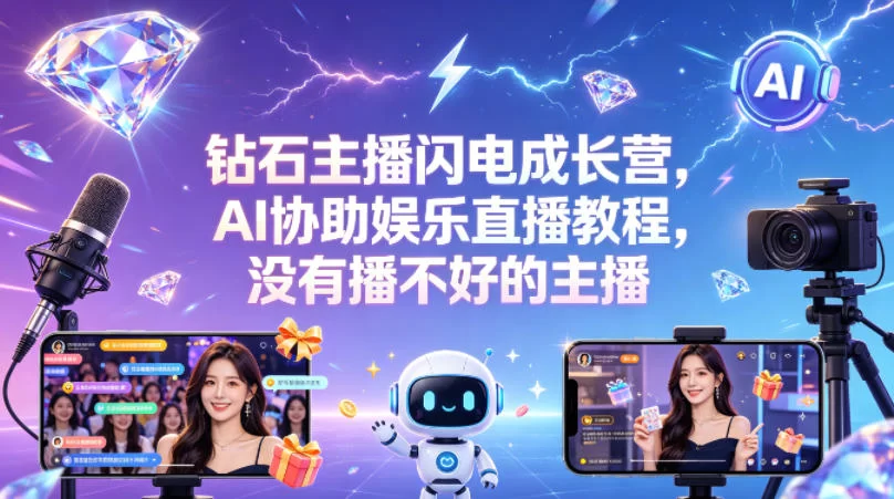 钻石主播闪电成长营，Al协助娱乐直播教程，没有播不好的主播-小二项目网