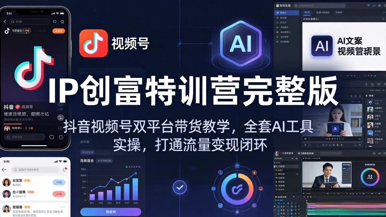 （18114期） IP创富特训营完整版：抖音视频号双平台带货教学，全套AI工具实操，打通流量变现闭环-小二项目网