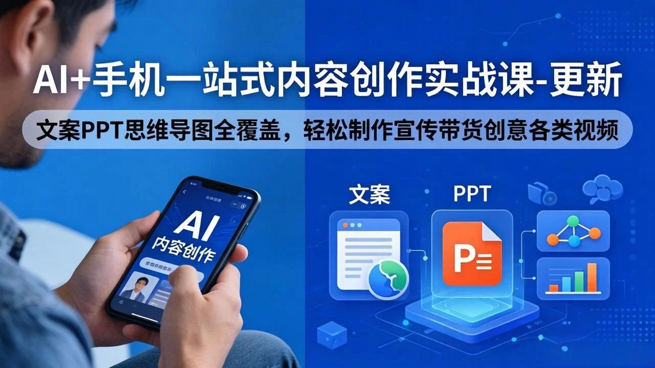 （18204期）AI+手机一站式内容创作实战课-更新，文案PPT思维导图全覆盖，轻松制作宣传带货创意各类视频-小二项目网