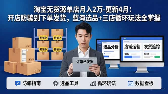 （18188期）淘宝无货源5.0单店月入2万-更新4月：开店防骗到下单发货，蓝海选品+三店循环玩法全掌握-小二项目网