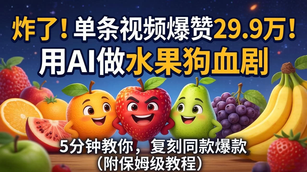（18206期）炸了！单条视频爆赞 29.9 万！用 AI 做水果狗血剧，5 分钟教你，复刻同款爆款（附保姆级教程）-小二项目网