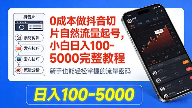 （18024期）0成本做抖音切片自然流量起号，小白日入100-5000完整教程-小二项目网