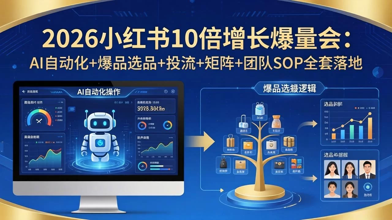 （17964期）2026小红书10倍增长爆量会：AI自动化+爆品选品+投流+矩阵+团队SOP全套落地-小二项目网