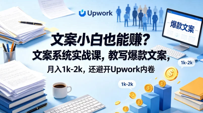 文案小白也能賺？文案系统实战课，教写爆款文案，月入1k-2k，还避开Upwork内卷【原创双语字幕】-小二项目网