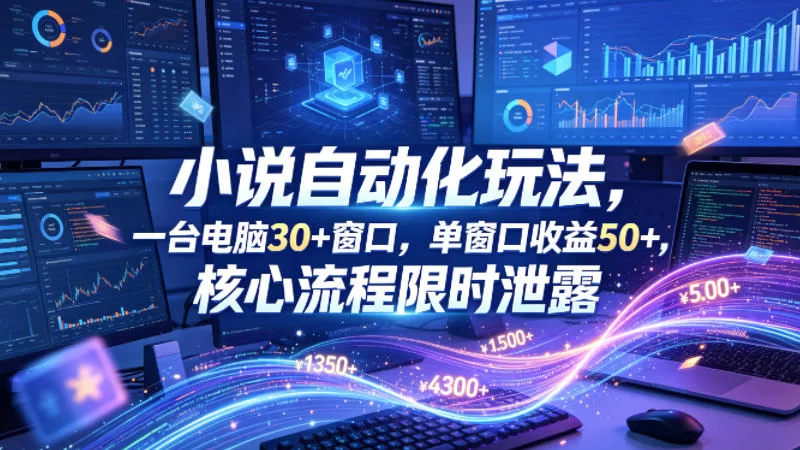小说挂G自动化玩法，一台电脑30+窗口，单窗口收益50+，核心流程限时泄露【揭秘】-小二项目网