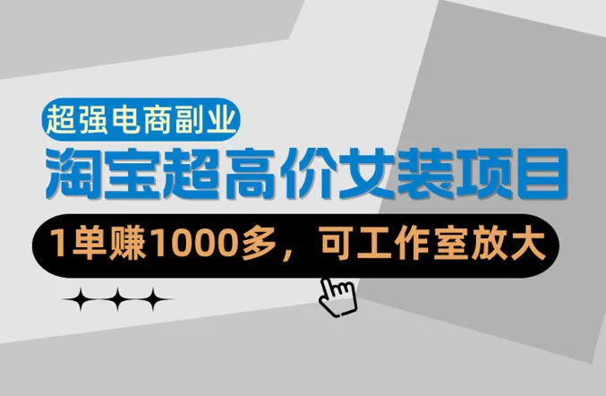 【超强副业】淘宝超高价女装项目：1单賺1k+，可工作室放大（共52节）-小二项目网