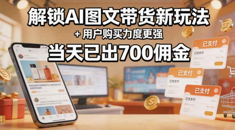 解锁ai图文带货新玩法+用户购买力度更强，当天已出700佣金，详细拆解-小二项目网