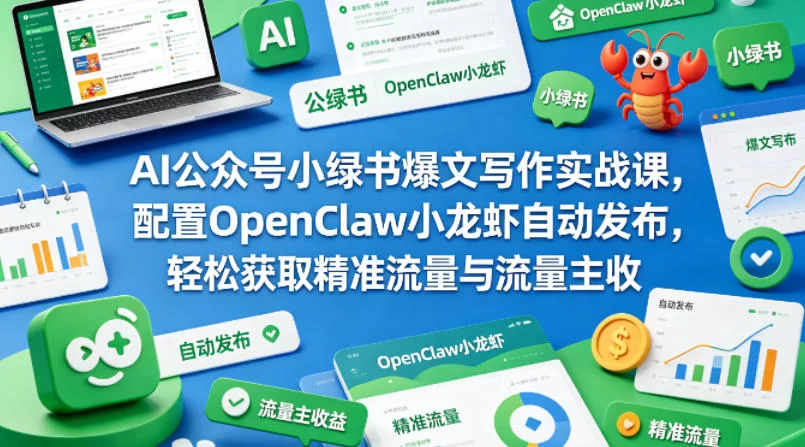 AI公众号小绿书爆文写作实战课，配置OpenClaw小龙虾自动发布，轻松获取精准流量与流量主收益-小二项目网