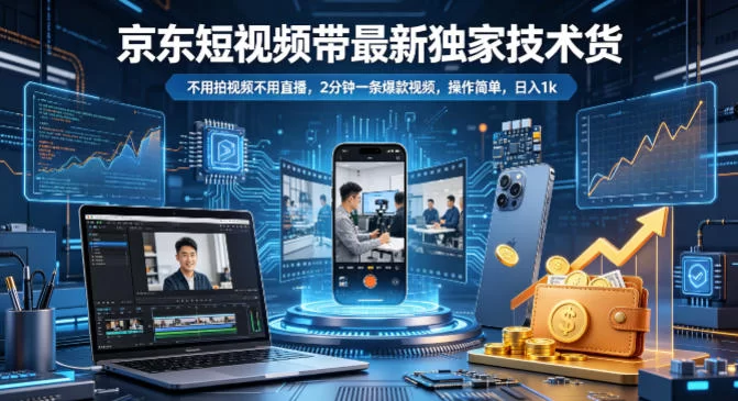 京东短视频带货最新独家技术，不用拍视频不用直播，2分钟一条爆款视频，操作简单，日入1k+【揭秘】-小二项目网
